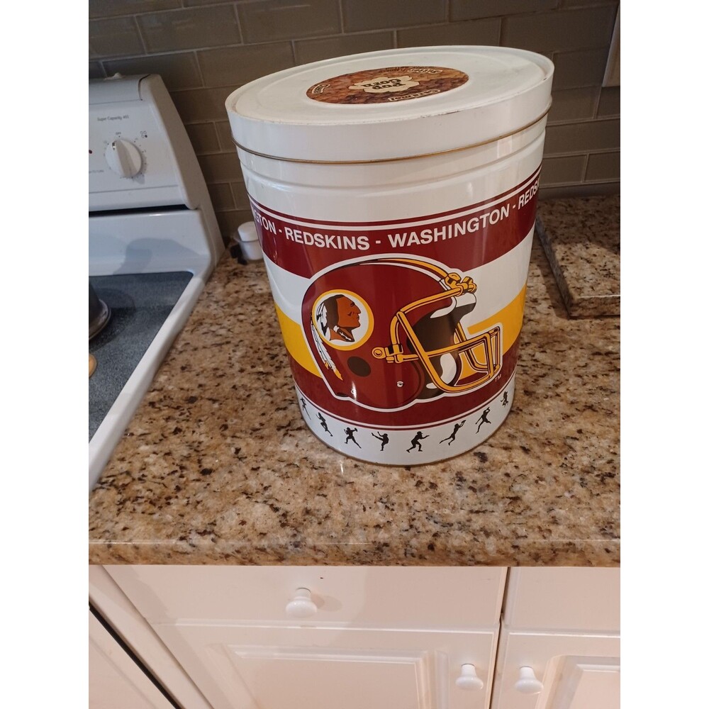 Vintage Washington Redskins Trash Can 1980's Rare Popcorn Tin 13X10" With Lid